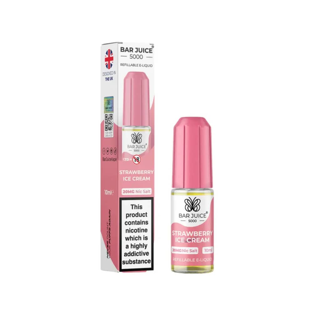 Bar Juice Nic Salts E-Liquids 10ml Box of 10 Strawberry Ice Cream 20mg