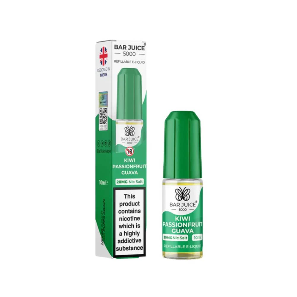 Bar Juice Nic Salts E-Liquids 10ml Box of 10 Kiwi Passionfruit Guava 20mg