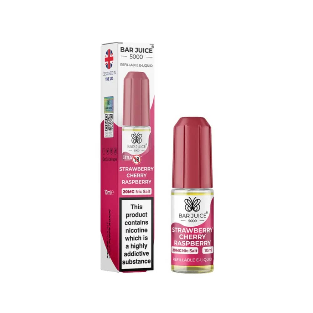 Bar Juice Nic Salts E-Liquids 10ml Box of 10 Strawberry Cherry Raspberry 20mg