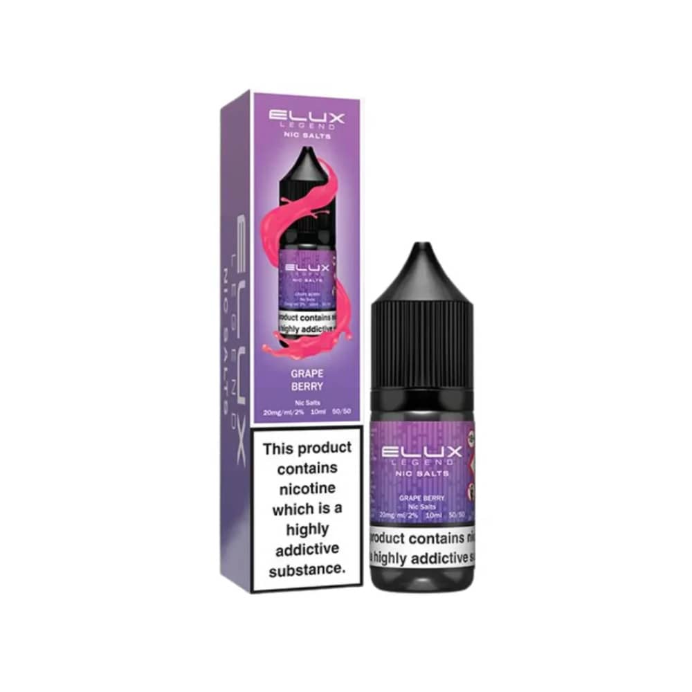 Elux Legend Nic Salts E-Liquids 10ml Box of 10 Grape Berry 20mg
