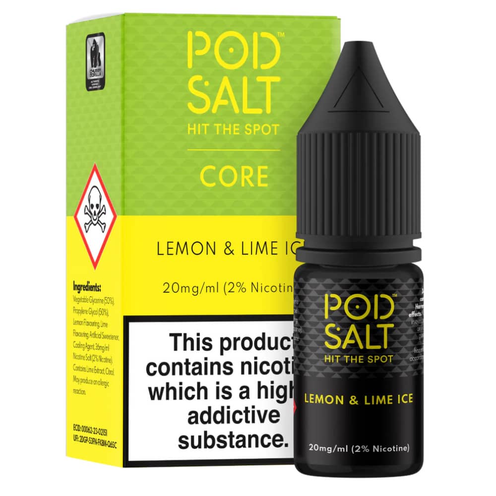Pod Salt Core Nic Salts e liquids 10ml Box of 5 Lemon & Lime Ice 20mg