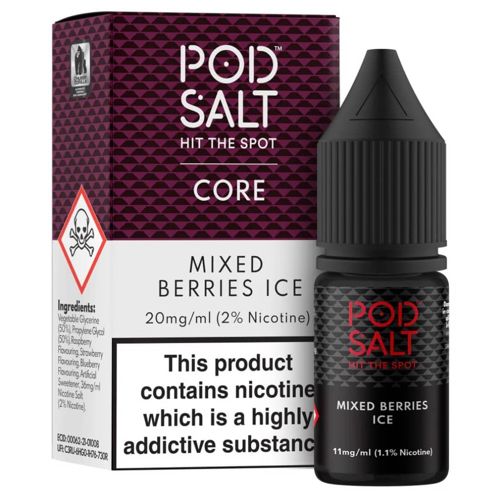 Pod Salt Core Nic Salts e liquids 10ml Box of 5 Mixed Berries Ice 20mg