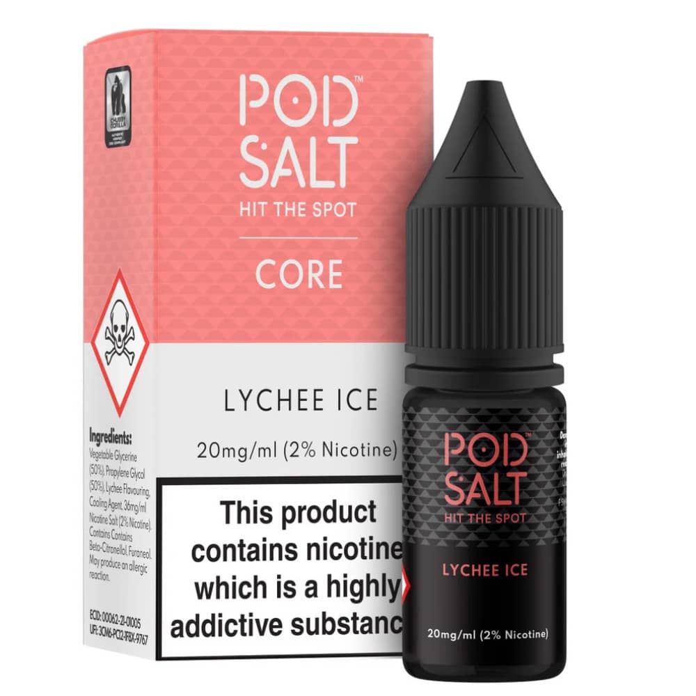 Pod Salt Core Nic Salts e liquids 10ml Box of 5 Lychee Ice 20mg