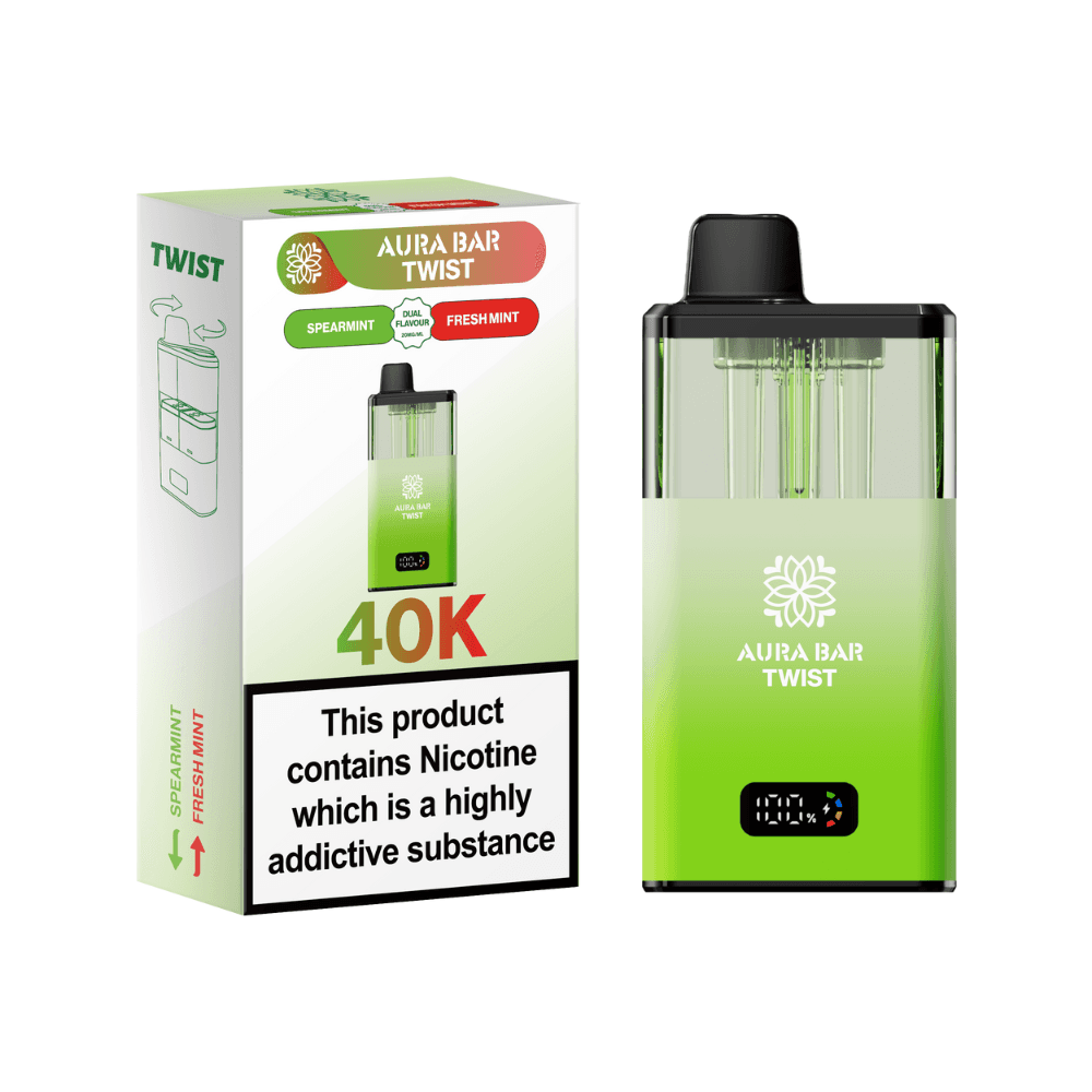 Crystal Prime Aura Bar Twist 40k-Vape Kit Box of 5 Spearmint / Fresh Mint