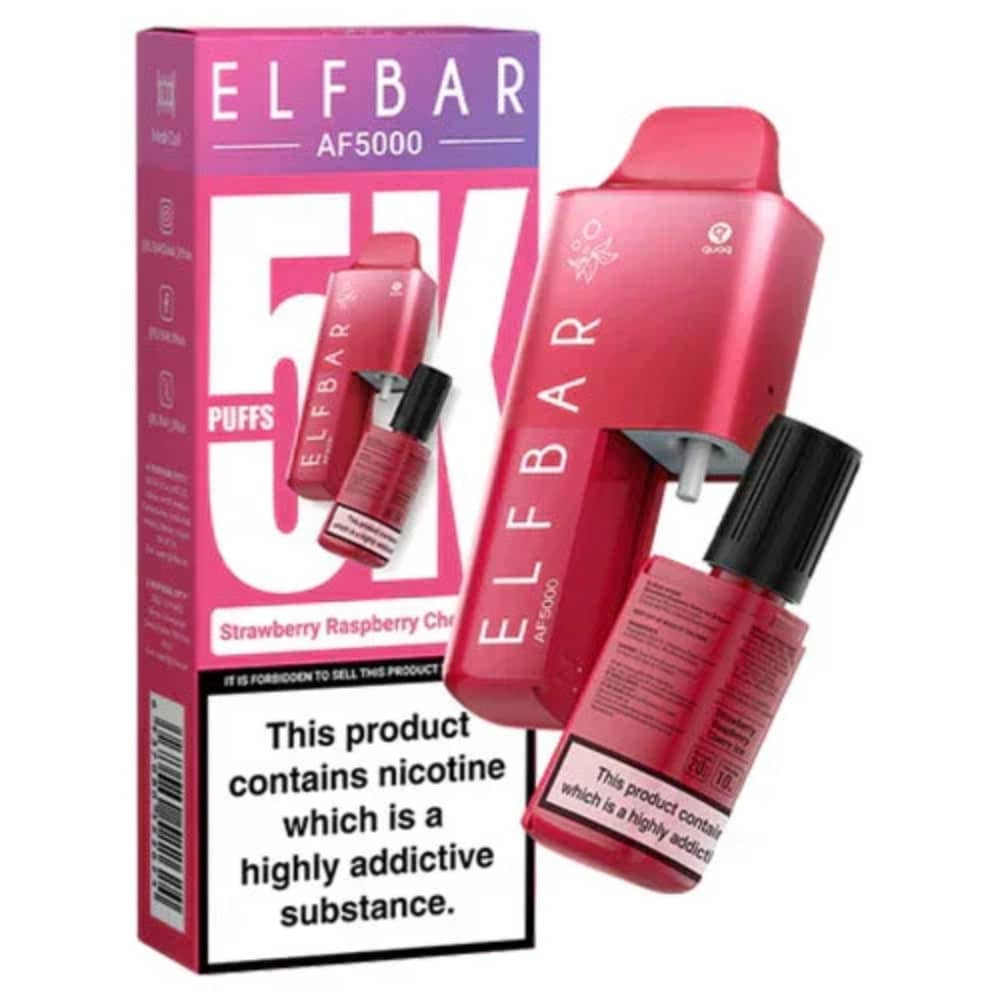 Elf Bar Af5000 Vape Kit Box of 5 Strawberry Raspberry Cherry Ice