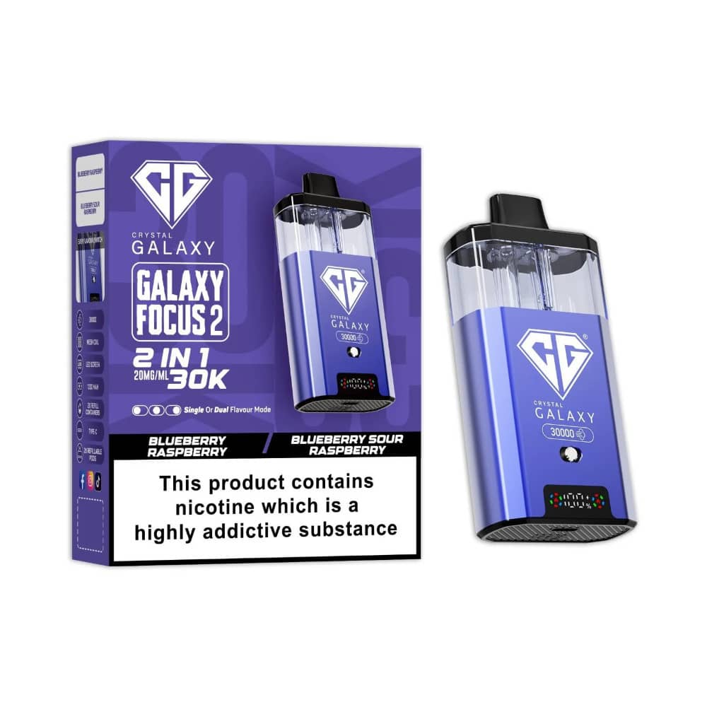 Crystal Galaxy 30k Focus 2 Vape Kit Box of 5 Blueberry Raspberry/Blue Sour Raspberry