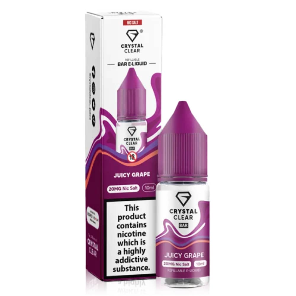 Crystal Clear Nic Salts e liquids 10ml Box of 10 Juicy Grape 10mg