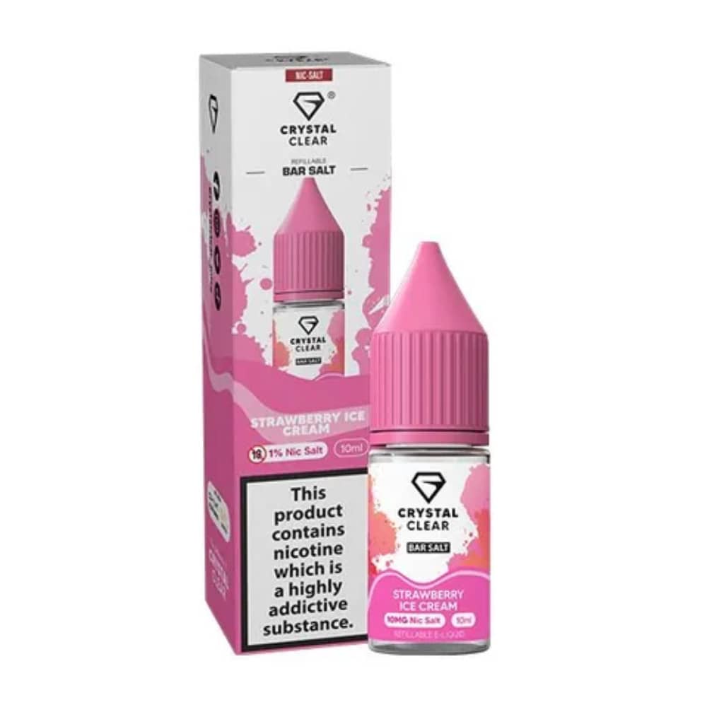 Crystal Clear Nic Salts e liquids 10ml Box of 10 Strawberry Ice Cream 20mg