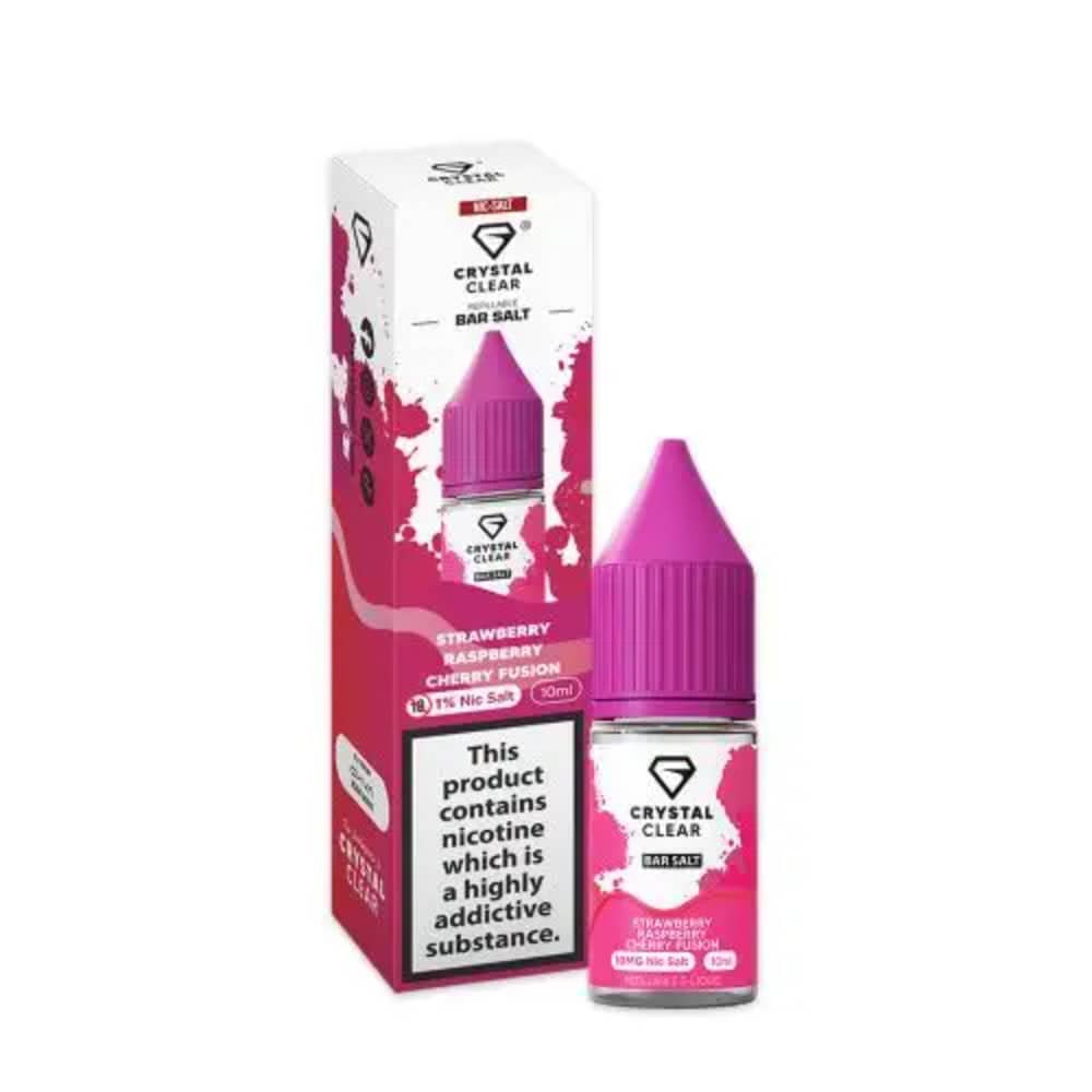 Crystal Clear Nic Salts e liquids 10ml Box of 10 Strawberry Raspberry Cherry 10mg