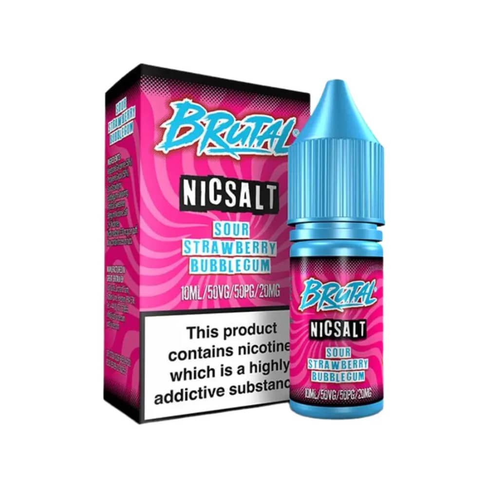 Just Juice Brutal Nic Salts e liquids 10ml Box of 5 Sour Strawberry Bubblegum 20mg